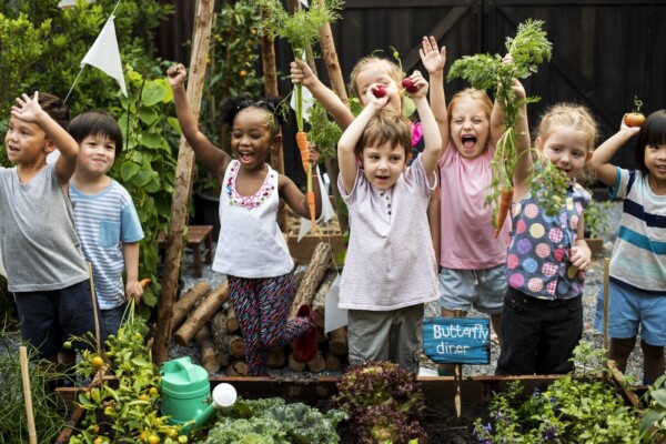Kids playing in the garden