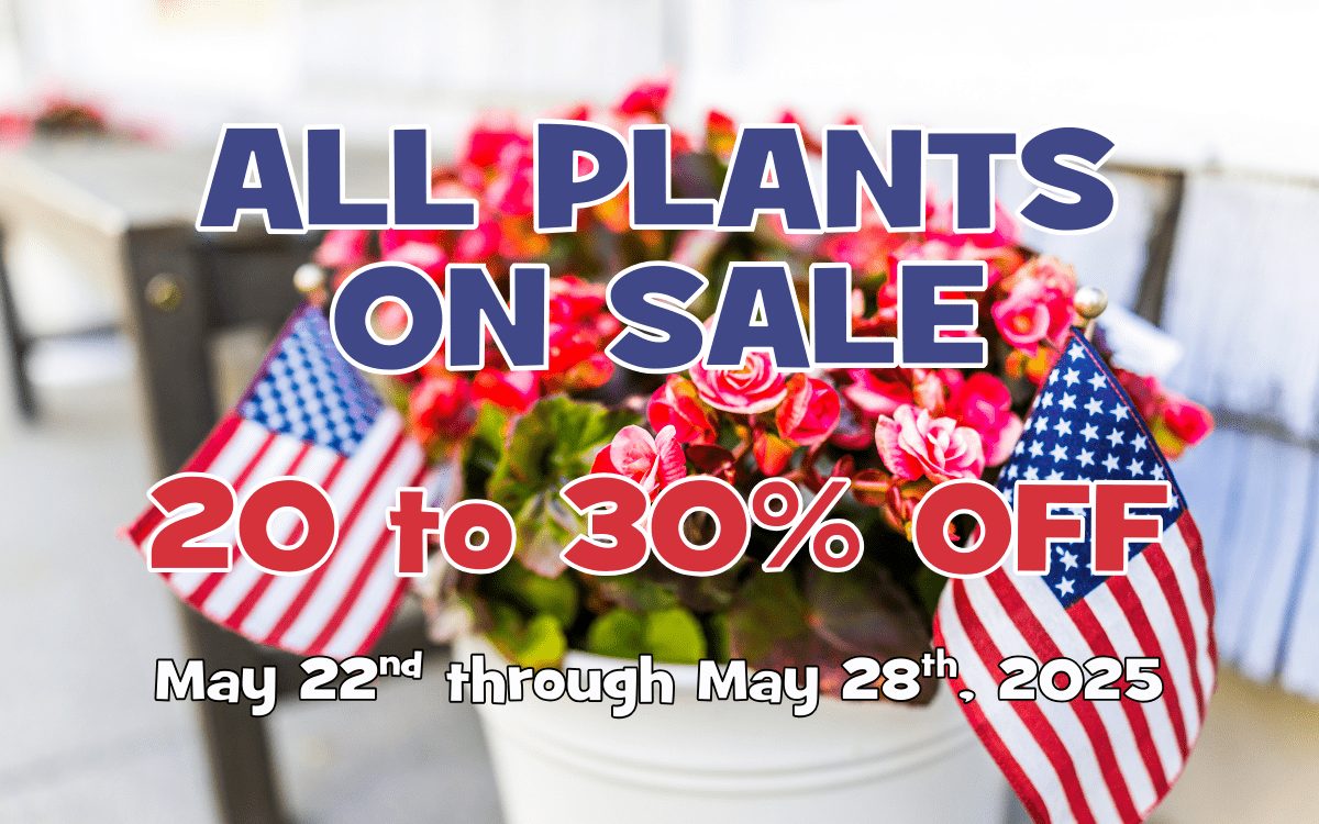 All Plants on Sale 20 to 30% OFF May 22nd through May 28th, 2025