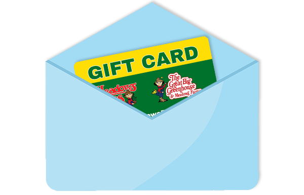 Meadows Farms gift card in an envelope